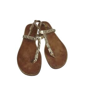 Lilly Pulitzer Gold Studded Leather T Strap Sandals Women's 9 Boho Glam